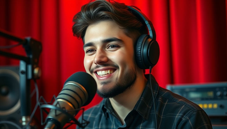 Musician discussing healthcare critiques, smiling at microphone.