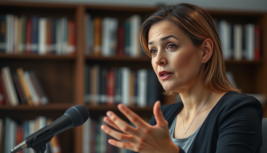 Focused discussion by female speaker in studio.