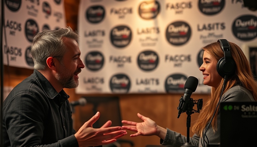 Podcast host energetically discussing on set
