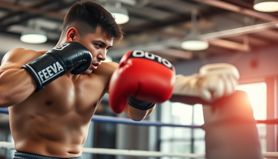 Young boxer practicing hand speed in gym.