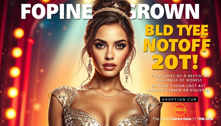 Vibrant poster of woman with sparkly attire, bold colors.