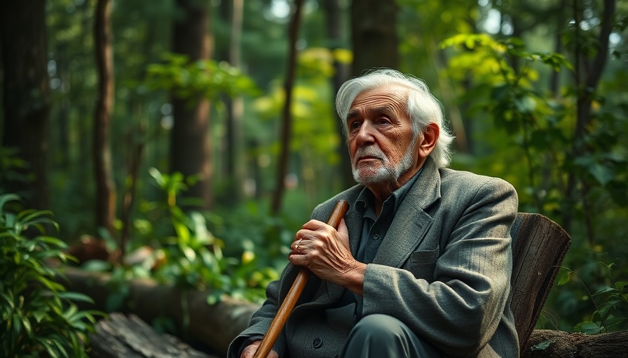 Contemplative elderly person in a forest representing Democracy and Freedom in America