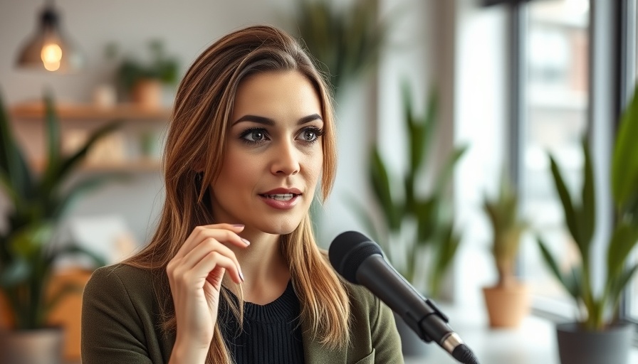 Modern studio setup featuring a confident woman engaging in a discussion.