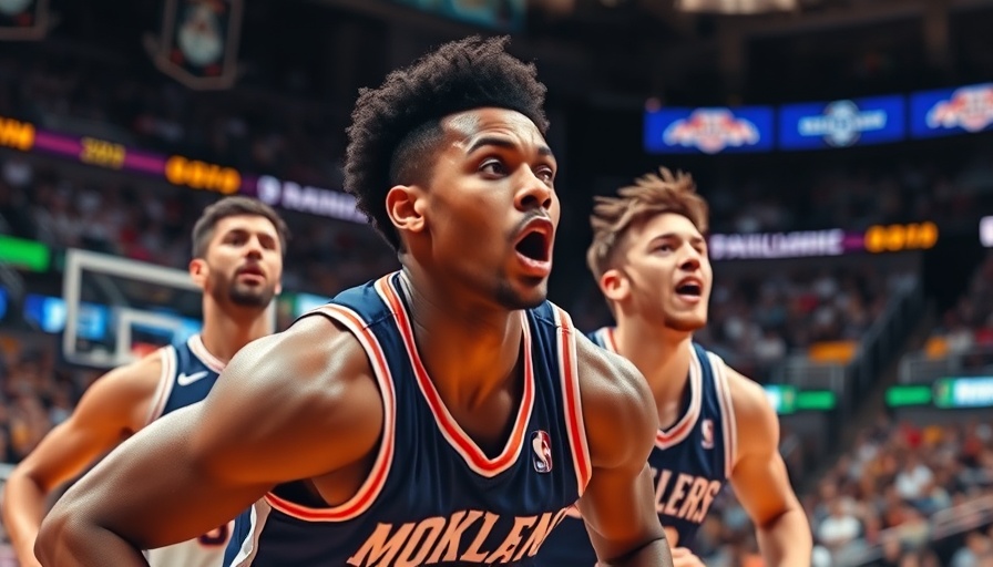 Dynamic basketball game scene in a vibrant arena.