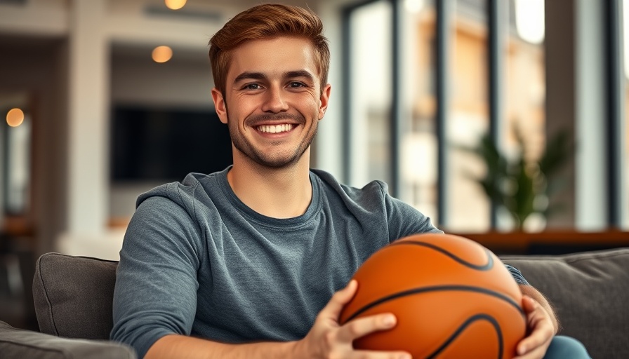 Casual young man smiling with basketball indoors