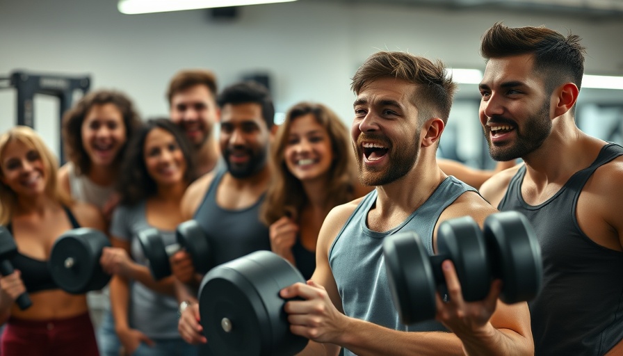 Diverse group cheering man lifting weights in gym, Zoron Mandani communism.