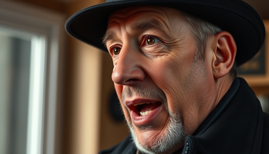 Man discussing animatedly in a close-up shot indoors.