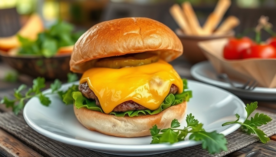 Juicy spam burger with cheese and greens on a plate.