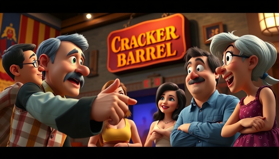 Animated discussion about Cracker Barrel controversy with colorful backdrop.