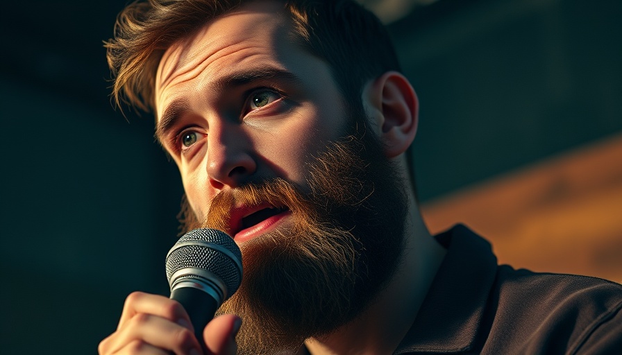 Father's Horrible Advice: Man speaking confidently into a microphone.