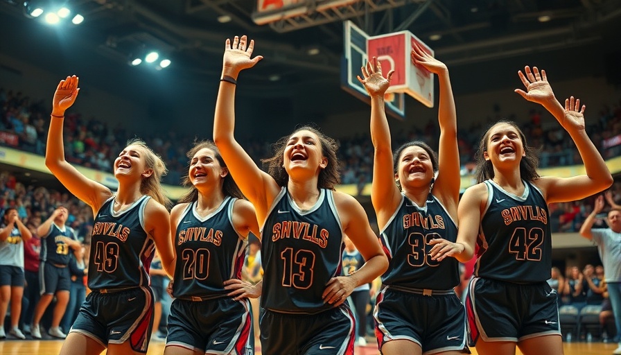 Female basketball players celebrating a game win, AI sports betting concept.