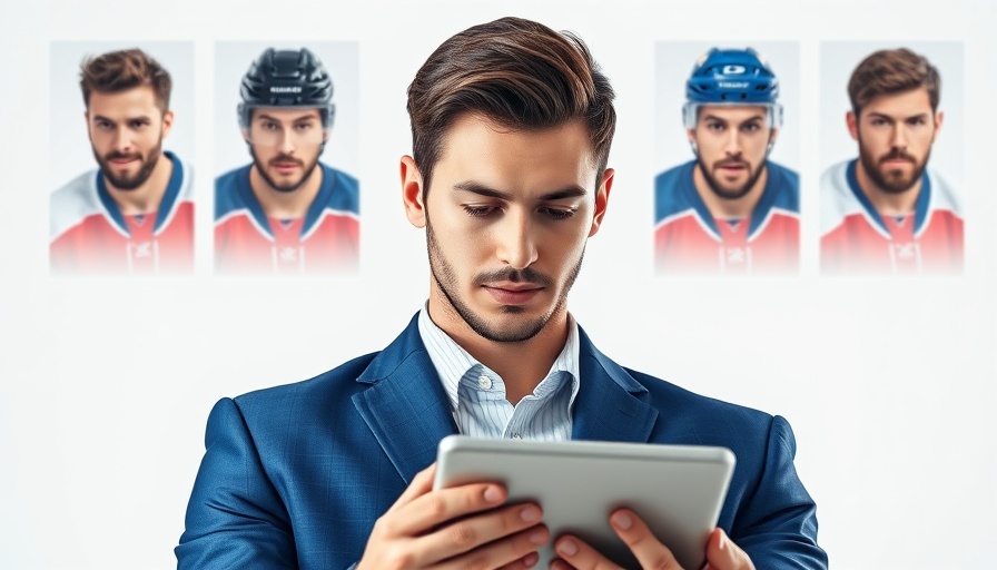AI sports betting concept with young man and tablet.