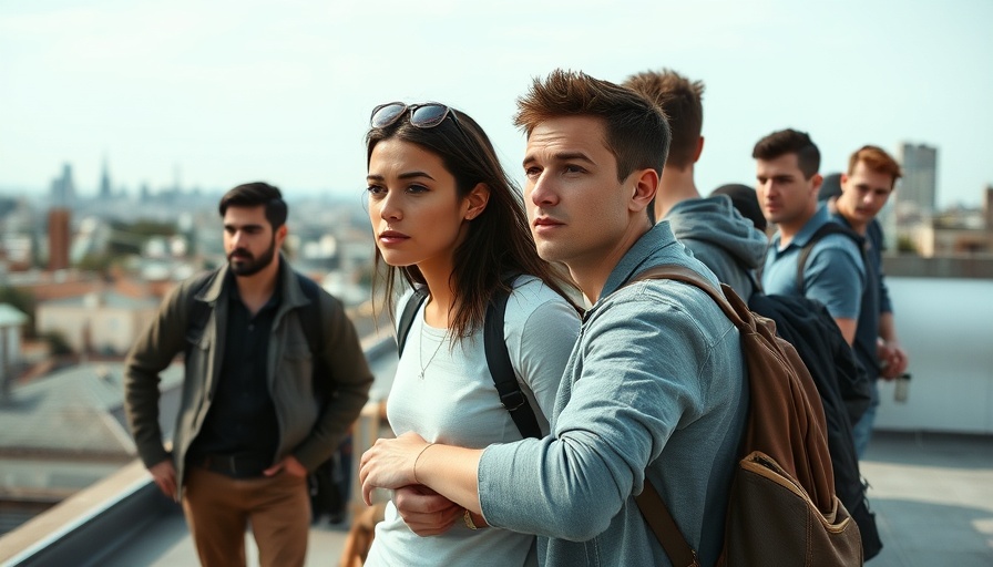 Group looking from rooftop, height experience.