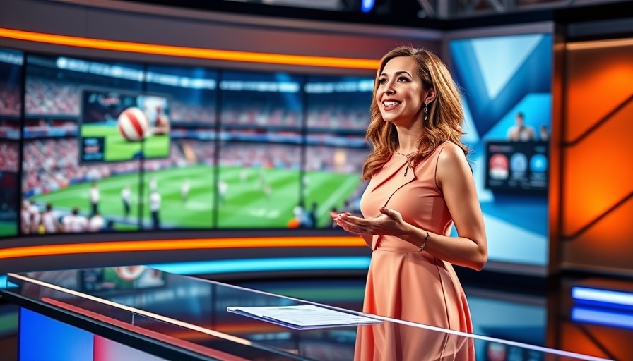 AI sports betting news with sports commentator in studio setting.