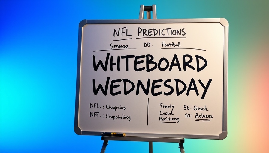 NFL predictions on a whiteboard with vibrant graphics and text.