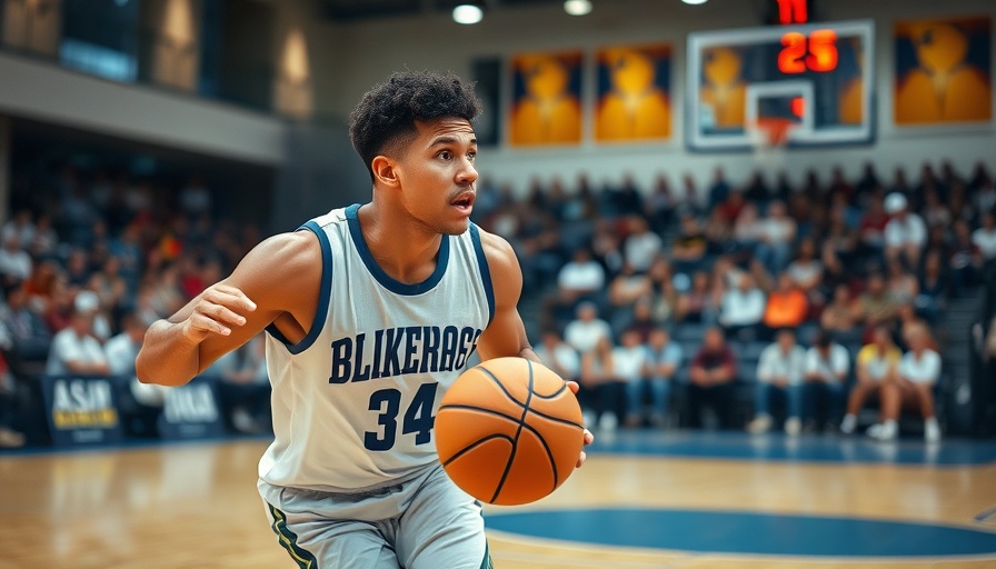 Energetic basketball player in action, college basketball setting