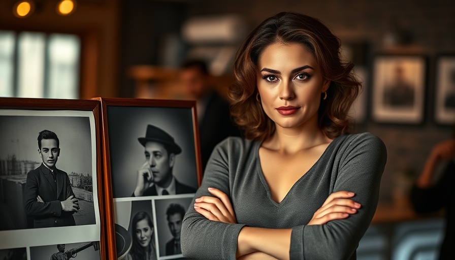 Cracker Barrel Energy: Confident woman by vintage photos indoors.