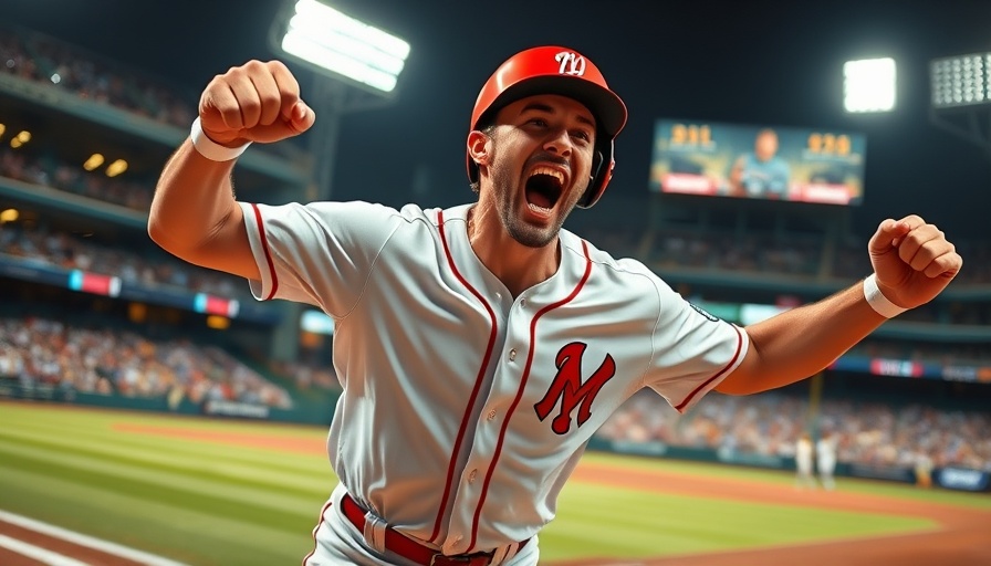 Dynamic baseball player celebrating on the field, Soto's elite moment.