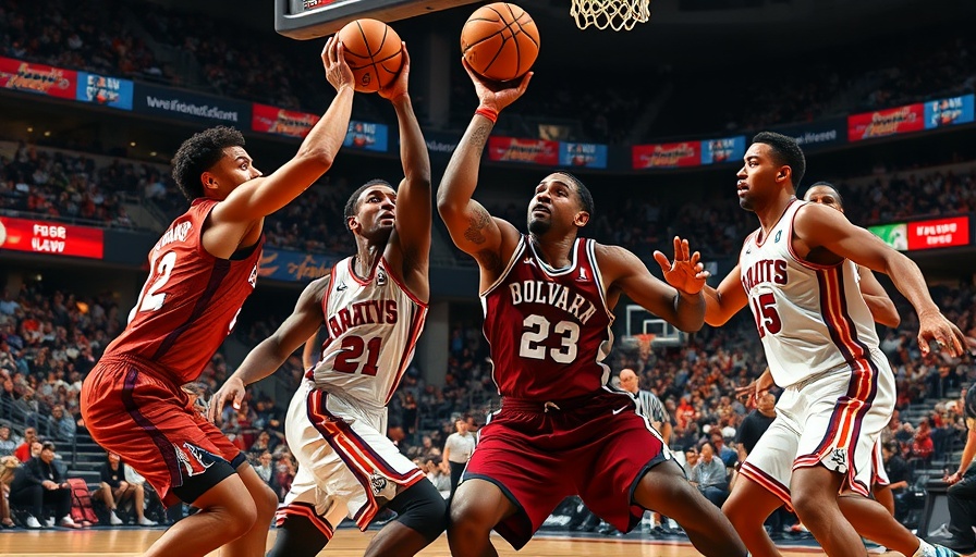 Basketball players in action during an intense game.
