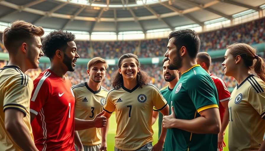 Young soccer players interacting on the field with AI sports betting discussion.