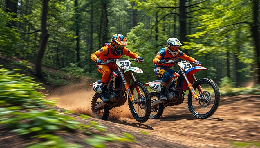 Motorcycle crash during trial championships, vibrant action scene.