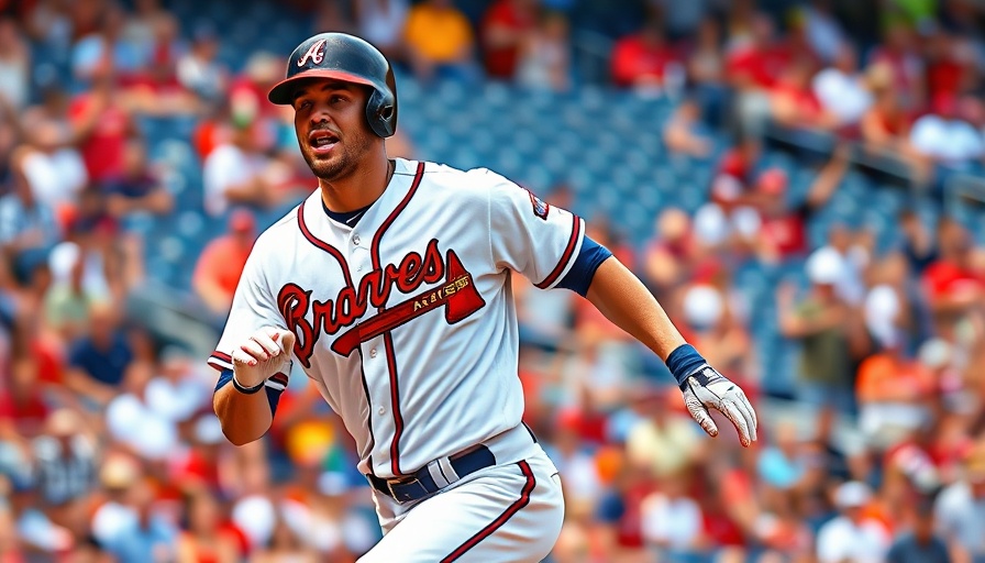Atlanta Braves player in action, gesturing in stadium.