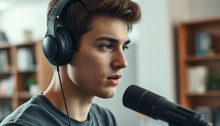 Focused young man with headphones discussing unique stories.