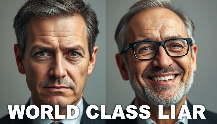 Contrasting expressions of two men with 'WORLD CLASS LIAR' text.