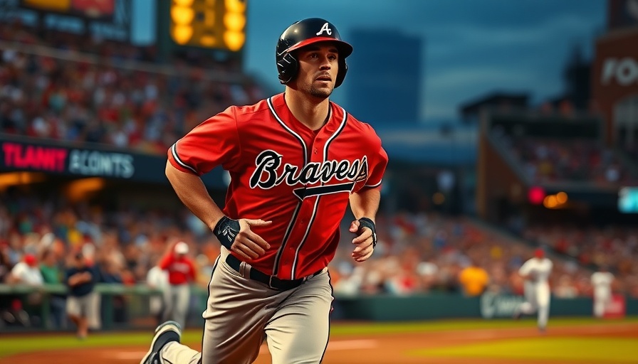 Atlanta Braves player running bases, intense focus, stadium background