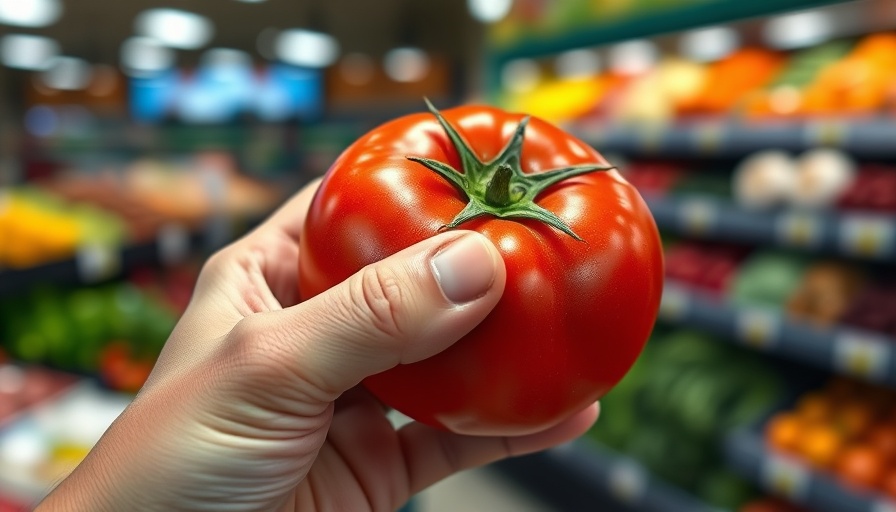 Close-up of a hand holding a ripe tomato; best tomato selection tips.