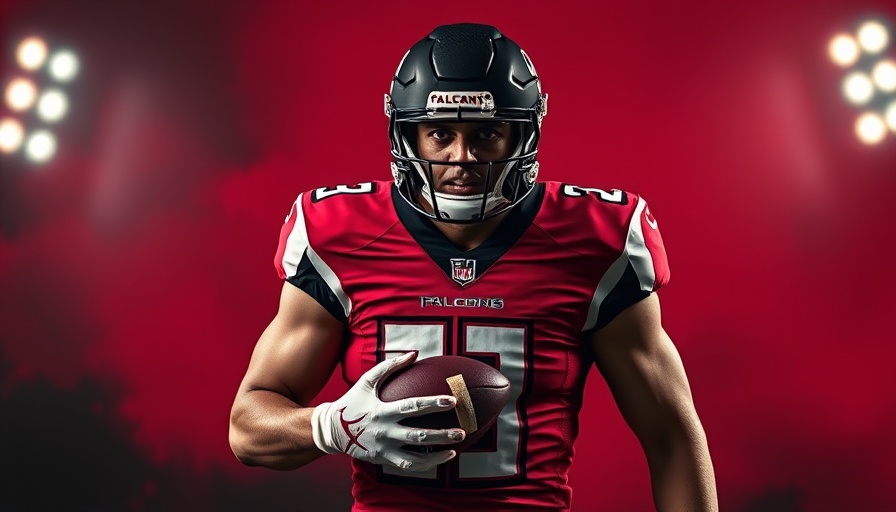Atlanta Falcons player showing frustration in intense sports-themed image.