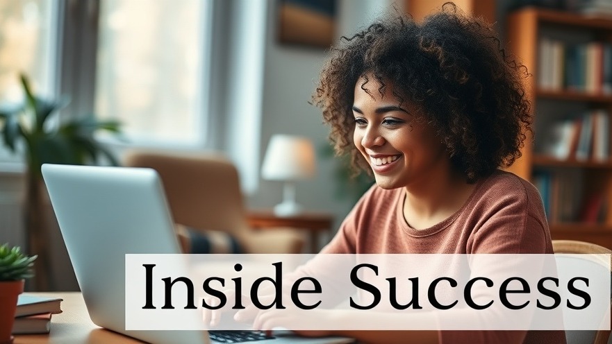 Smiling woman using a laptop at home, showcasing AI technology advancements and business innovation.