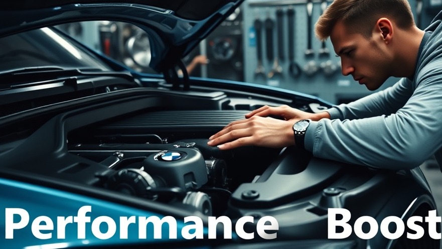 Close-up of a BMW engine tuned for performance boost in a sophisticated workshop.