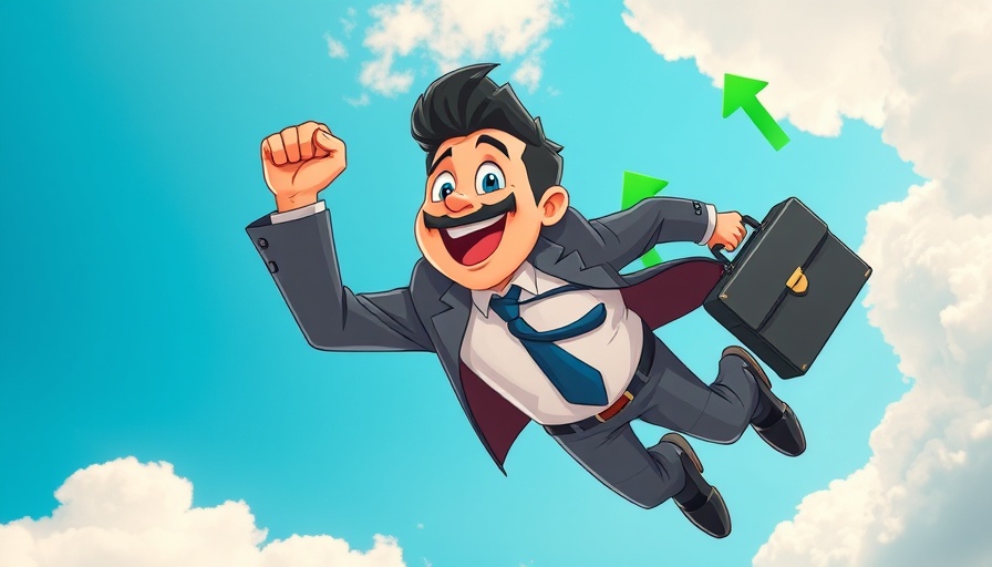 Illustration of success with businessman and upward arrows.