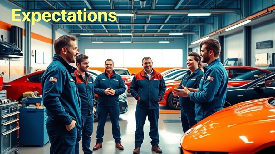 A vibrant auto repair shop scene highlighting customer experience and exceeding expectations.