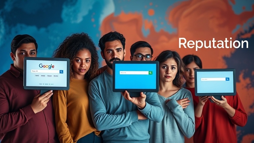 Diverse group concerned about online reviews and search engine reputation management.
