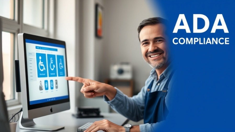 Proud auto repair shop owner highlights an accessible website design, showcasing ADA compliance.