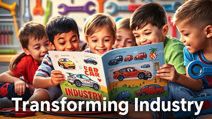 Children engaging in automotive education for kids, reading about cars and tools.