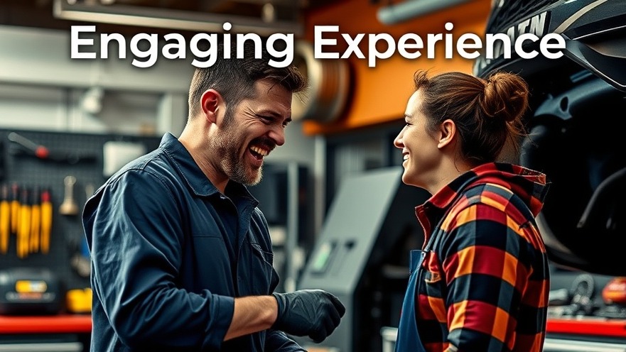 Engaging automotive shop scene highlighting video marketing strategies and audience connection.