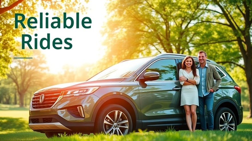 Happy family with a sleek SUV in a park, highlighting reliable affordable SUVs.