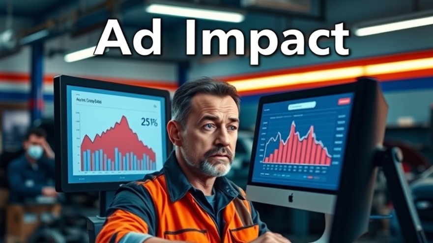 Frustrated auto shop owner reviewing Google Ads metrics, showcasing digital marketing strategies.