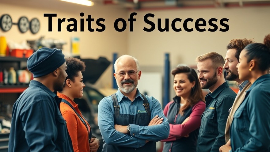 Auto repair shop owner demonstrating traits of successful entrepreneurs with a diverse team.