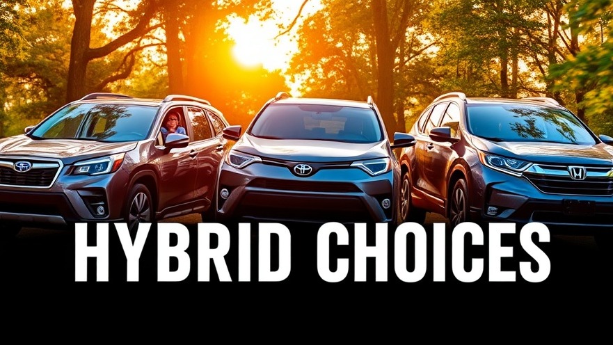 Family enjoying nature with Subaru Forester, Honda CR-V, and Toyota RAV4 in a vibrant outdoor scene.