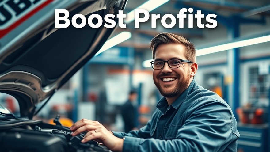 Smiling auto mechanic in a vibrant garage, boosting profits with professionalism.