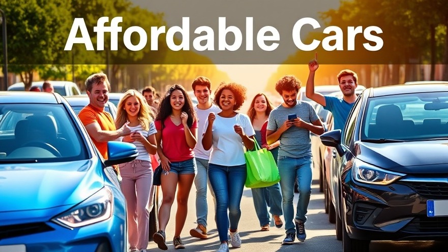 Excited teens with affordable first cars, capturing joy and freedom on a sunny street.