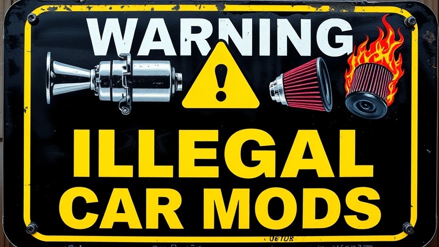 Warning sign highlighting illegal car modifications and performance upgrades.