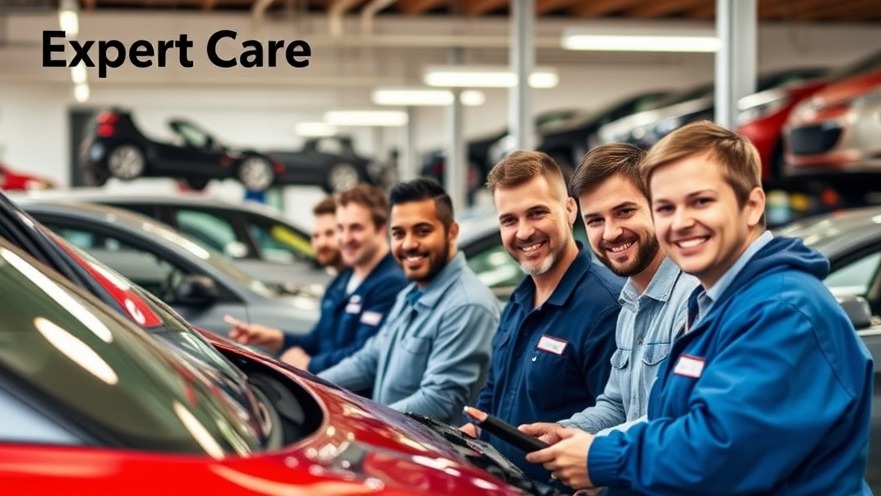 Expert Care: Diverse mechanics working in a modern auto repair shop.