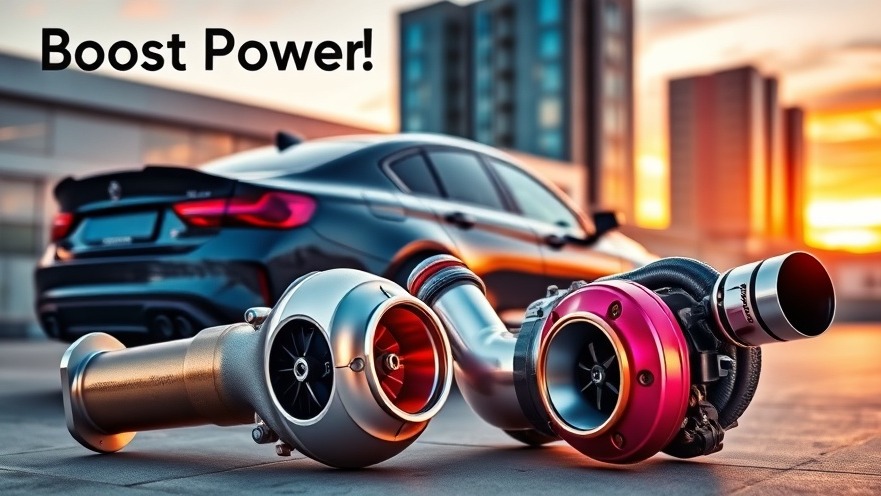 Boost Power! Sleek car showcasing engine performance with vibrant turbocharger.