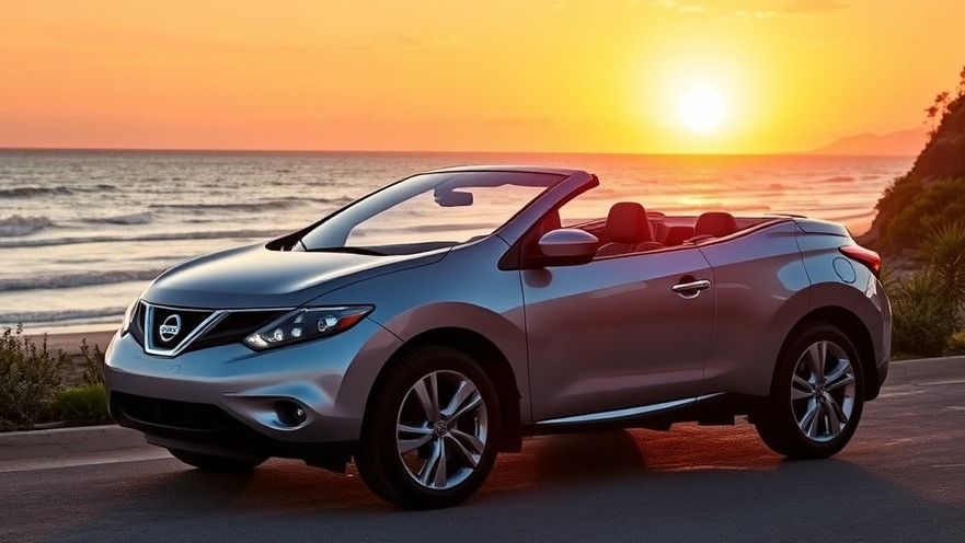 2014 Nissan Murano Cabriolet by the beach, capturing convertible car market trends.