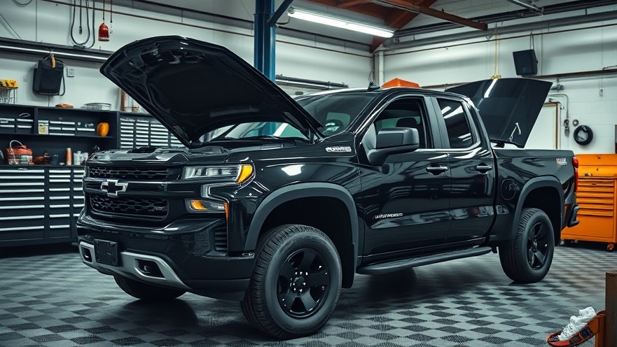 Sleek black pickup truck in an industrial repair shop, showcasing business improvement and streamlined operations.